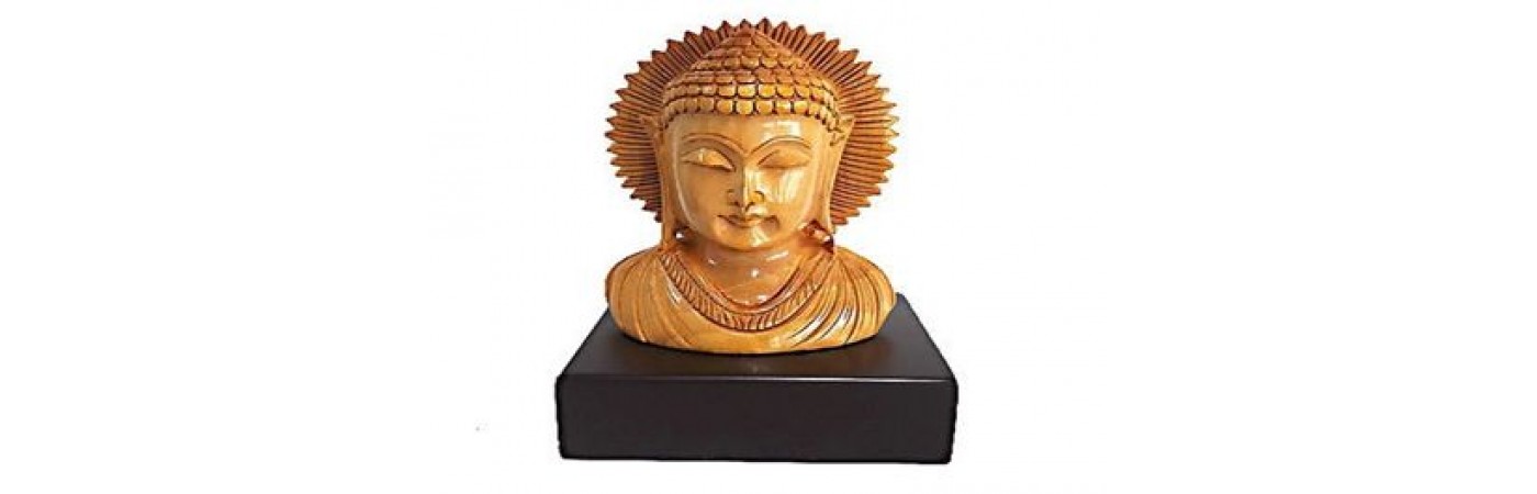 Wooden Carved Buddha on Base