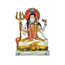 Marble Murti Lord Shiva in Blessing Posture on Tiger Decorated with Diamond Stone | Shiv Murti Idol | Statue