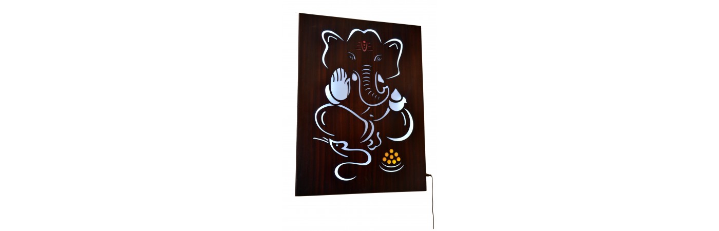 LED Wooden Lord Ganesha Frame with Electric Plugin