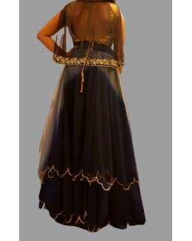 Black & Golden Heavy Georgette Premium Net Maxi Dress -Stitched Black & Golden Heavy Georgette Premium Net Maxi Dress -Stitched
