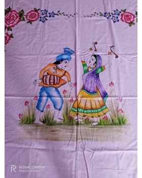 Handpainted cotton double bed sheet with dancing couple