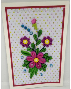 Handcrafted paper quilling greeting card - Pink & Gren Handcrafted paper quilling greeting card - Pink & Gren