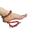 Alphabey's Tribal Style Red Threaded Anklets with Oxidized Ghungroo for Women and Girls