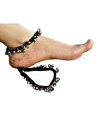 Alphabey's Tribal Style Black Threaded Anklets with Oxidized Ghungroo for Women and Girls