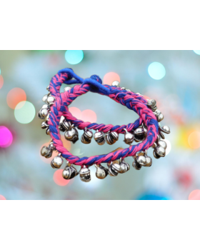 Alphabey's Tribal Style Multicolour Blue & Pink Threaded Anklets with Oxidized Ghungroo for Women and Girls Alphabey's Tribal Style Multicolour Blue & Pink Threaded Anklets with Oxidized Ghungroo for Women and Girls