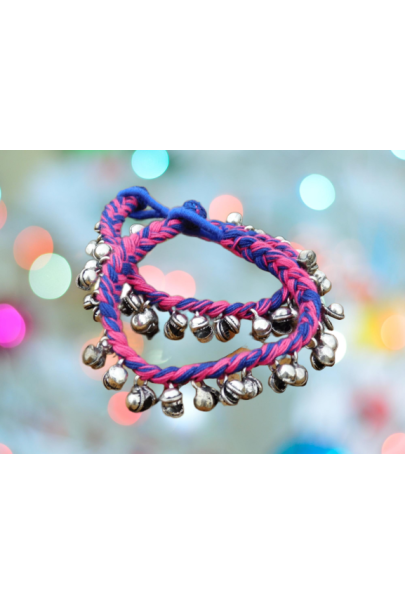 Alphabey's Tribal Style Multicolour Blue & Pink Threaded Anklets with Oxidized Ghungroo for Women and Girls Alphabey's Tribal Style Multicolour Blue & Pink Threaded Anklets with Oxidized Ghungroo for Women and Girls