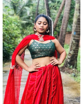Green brocade Silk Blouse & Long Skirt For Women Green brocade Silk Blouse & Long Skirt For Women