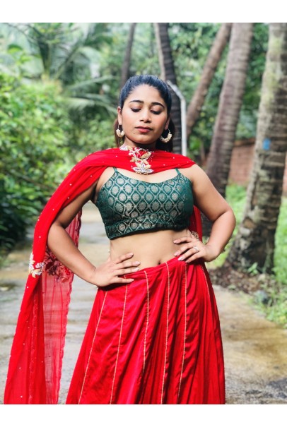 Green brocade Silk Blouse & Long Skirt For Women Green brocade Silk Blouse & Long Skirt For Women