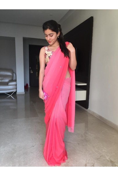 Pink georgette saree