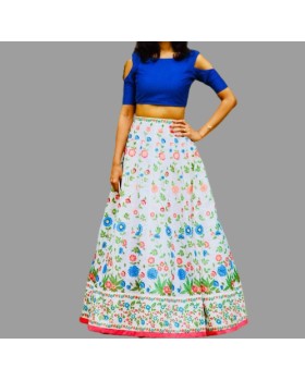 Royal Blue Slit Sleeve Top & Long White Floral Skirt Royal Blue Slit Sleeve Top & Long White Floral Skirt