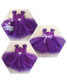 Alphabey's Butterfly Sleeves Violet Net Frock Kids