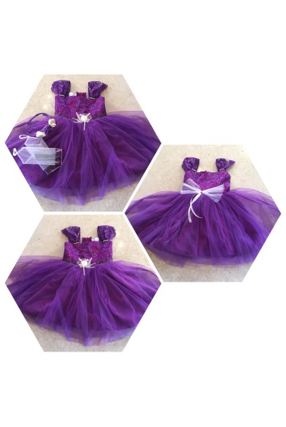 Alphabey's Butterfly Sleeves Violet Net Frock Kids Alphabey's Butterfly Sleeves Violet Net Frock Kids