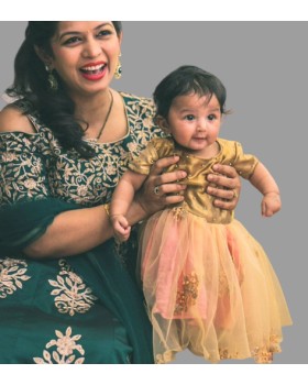 Alphabey's Golden and Pink Shimmer and Lace Frock For Infants