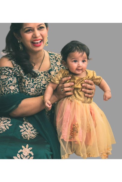 Alphabey's Golden and Pink Shimmer and Lace Frock For Infants Alphabey's Golden and Pink Shimmer and Lace Frock For Infants
