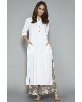 Stylish White Rayon Long Kurti for women Stylish White Rayon Long Kurti for women