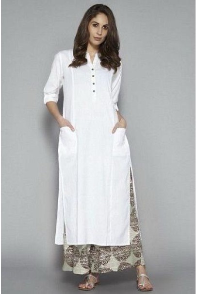 Stylish White Rayon Long Kurti for women