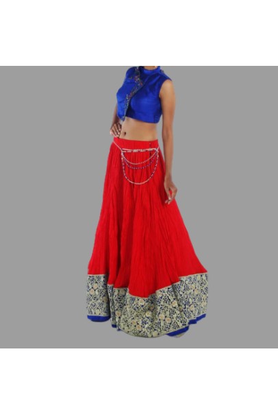 Blue Silk Blouse & Red Cotton Long Skirt For Women Blue Silk Blouse & Red Cotton Long Skirt For Women