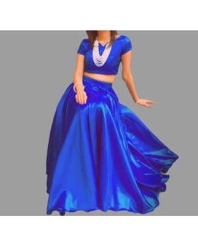 Royal Blue Silk Blouse & Long Skirt For Women Royal Blue Silk Blouse & Long Skirt For Women