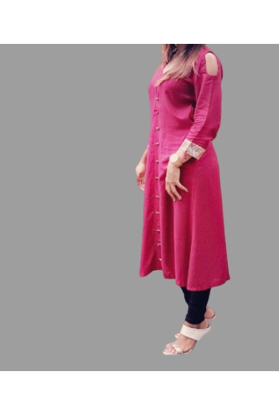Stylish Pink Rayon Long Kurti for women Stylish Pink Rayon Long Kurti for women