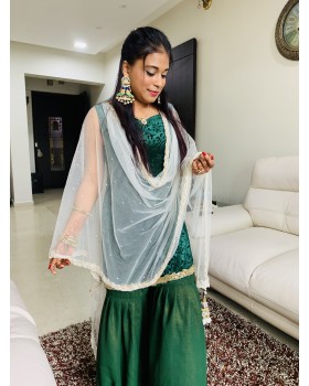 Green Karachi Velvet Kurti With Gharara For W Green Karachi Velvet Kurti With Gharara For W