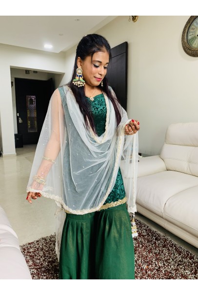 Green Karachi Velvet Kurti With Gharara For W Green Karachi Velvet Kurti With Gharara For W