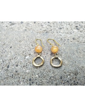 Alphabey's Orange Agate Hoop Gold Plated Brass Drop Earrings For Women Alphabey's Orange Agate Hoop Gold Plated Brass Drop Earrings For Women