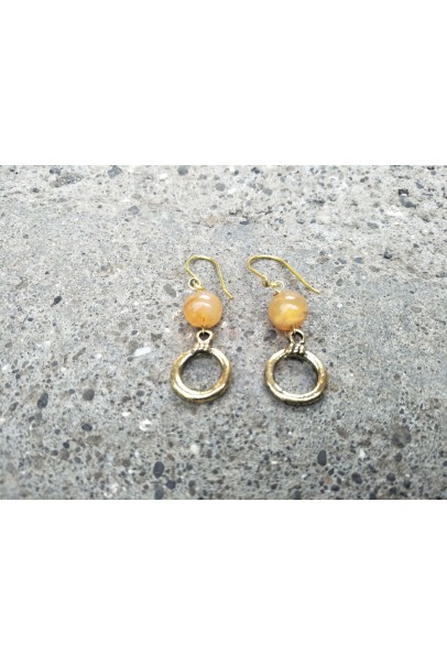 Alphabey's Orange Agate Hoop Gold Plated Brass Drop Earrings For Women Alphabey's Orange Agate Hoop Gold Plated Brass Drop Earrings For Women