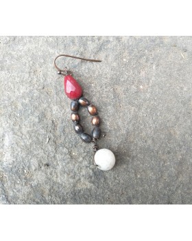 Alphabey's Red and White Copper Oxidised Drop Earrings For Women