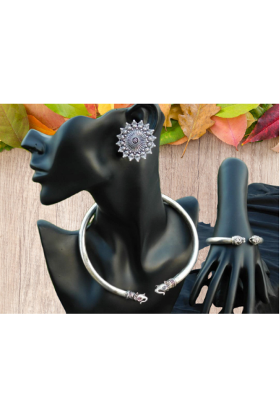 Alphabey's Tribal Bohemia Oxidised Silver Choker Necklace for Women/Girls NK06 Alphabey's Tribal Bohemia Oxidised Silver Choker Necklace for Women/Girls NK06