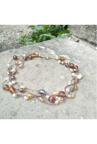 Alphabey's Threaded 4 Strands Multicolour Glass Beaded Brass Mala Necklace For Women Alphabey's Threaded 4 Strands Multicolour Glass Beaded Brass Mala Necklace For Women