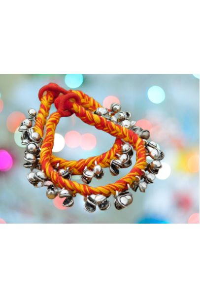Alphabey's Tribal Style Multicolour Orange & Yellow Threaded Anklets with Oxidized Ghungroo for Women and Girls Alphabey's Tribal Style Multicolour Orange & Yellow Threaded Anklets with Oxidized Ghungroo for Women and Girls