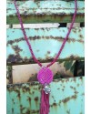 Alphabey's Pink Bone Wood Beaded Silver Plated Brass Tassel Necklace For Women Alphabey's Pink Bone Wood Beaded Silver Plated Brass Tassel Necklace For Women