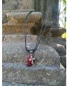 Alphabey's Maroon & Black Double Cross Buffalo Bone Pendent Necklace For Women & Men Alphabey's Maroon & Black Double Cross Buffalo Bone Pendent Necklace For Women & Men