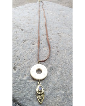 Alphabey's Circle Shaped Hole Bone Ring Leather Necklace for Women Alphabey's Circle Shaped Hole Bone Ring Leather Necklace for Women