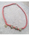 Alphabey's Red Wood Bead Brass Gold Plated Flowers Necklace For Women