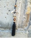 Alphabey's Shell, Wood Beads and cotton Tassel Log Necklace For Women Alphabey's Shell, Wood Beads and cotton Tassel Log Necklace For Women