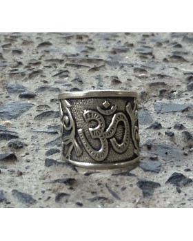 Alphabey Om Embossed Thumb Ring, Peaceful Ring, Religious Ring Collection Silver Plated Brass Ring
