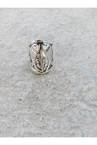 Alphabe Rings Silver Plated Fish Embossed Brass Stack Ring, Kayi Ring, Turkey Ring Collection Alphabe Rings Silver Plated Fish Embossed Brass Stack Ring, Kayi Ring, Turkey Ring Collection