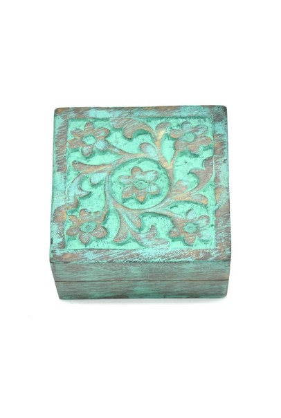 Floral Square Green Wood Box Floral Square Green Wood Box