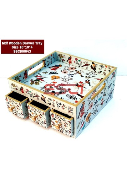 Wooden Drawer Tray- Floral Design Multicolor