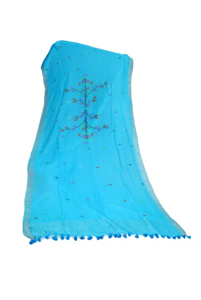 Light blue cotton silk Jamdani dupatta