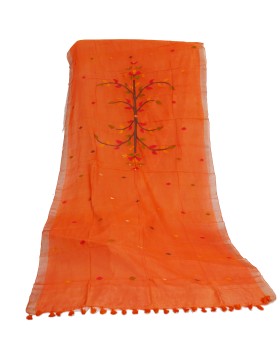 Orange Jamdani cotton silk dupatta