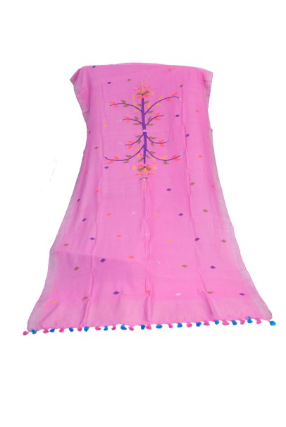 Pink Jamdani cotton silk dupatta.