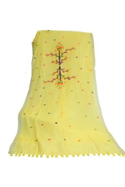 Yellow Jamdani cotton silk dupatta.