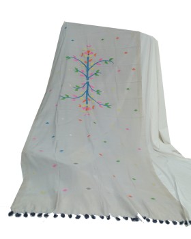 Grey Jamdani cotton silk dupatta.
