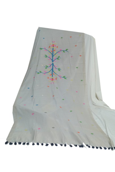 Grey Jamdani cotton silk dupatta.