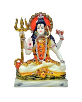 Marble Murti Lord Shiva in Blessing Posture on Tiger Decorated with Diamond Stone | Shiv Murti Idol | Statue