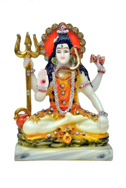 Marble Murti Lord Shiva in Blessing Posture on Tiger Decorated with Diamond Stone | Shiv Murti Idol | Statue